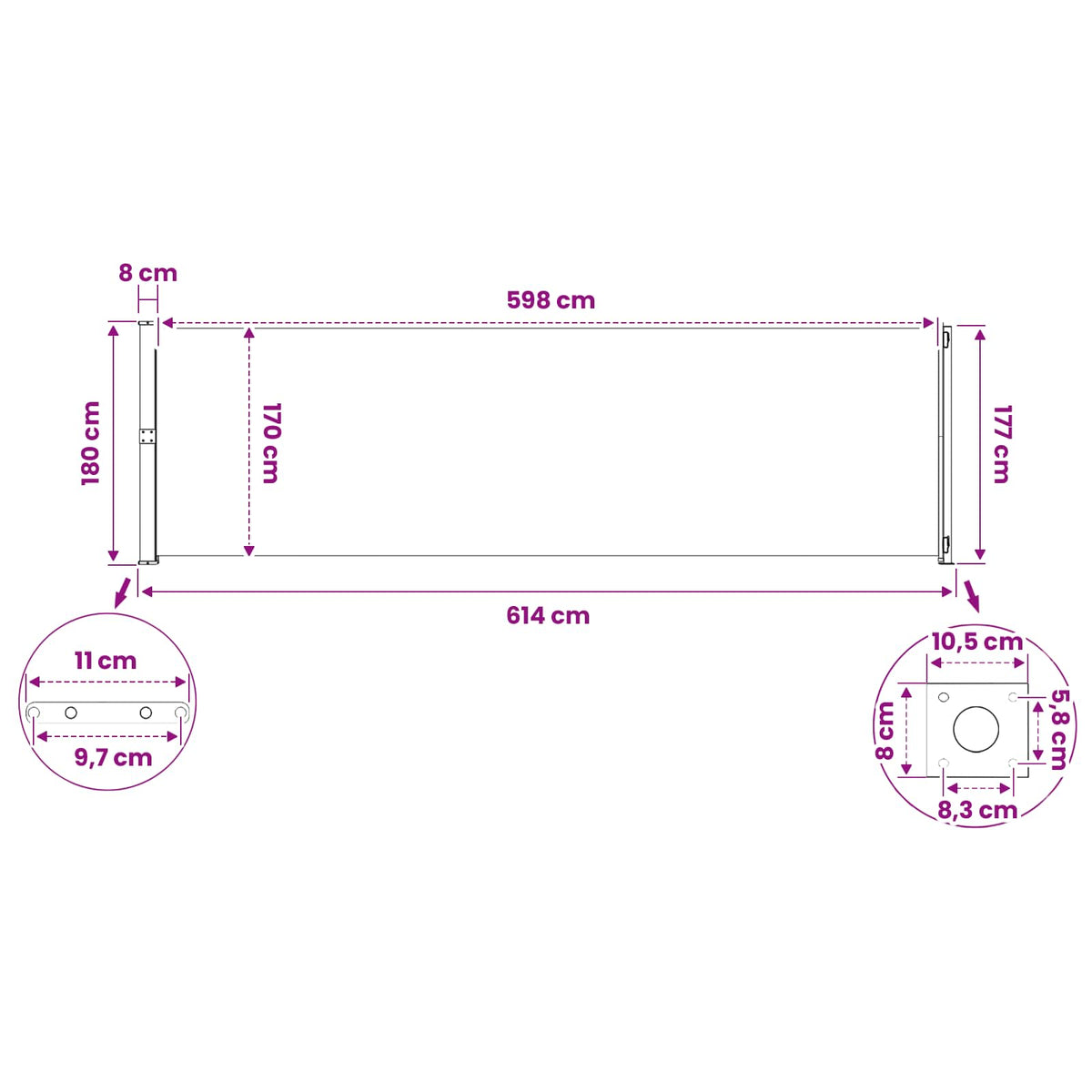 Tenda da Sole Laterale Retrattile per Patio 180x600 cm Marrone