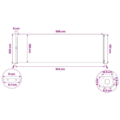 Tenda da Sole Laterale Retrattile per Patio 200x600 cm Rossa
