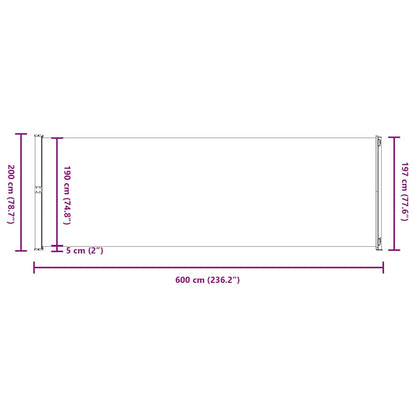 Tenda da Sole Laterale Retrattile per Patio 200x600 cm Grigia