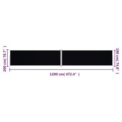 Tenda da Sole Laterale Retrattile Nera 200x1200 cm | homemem39