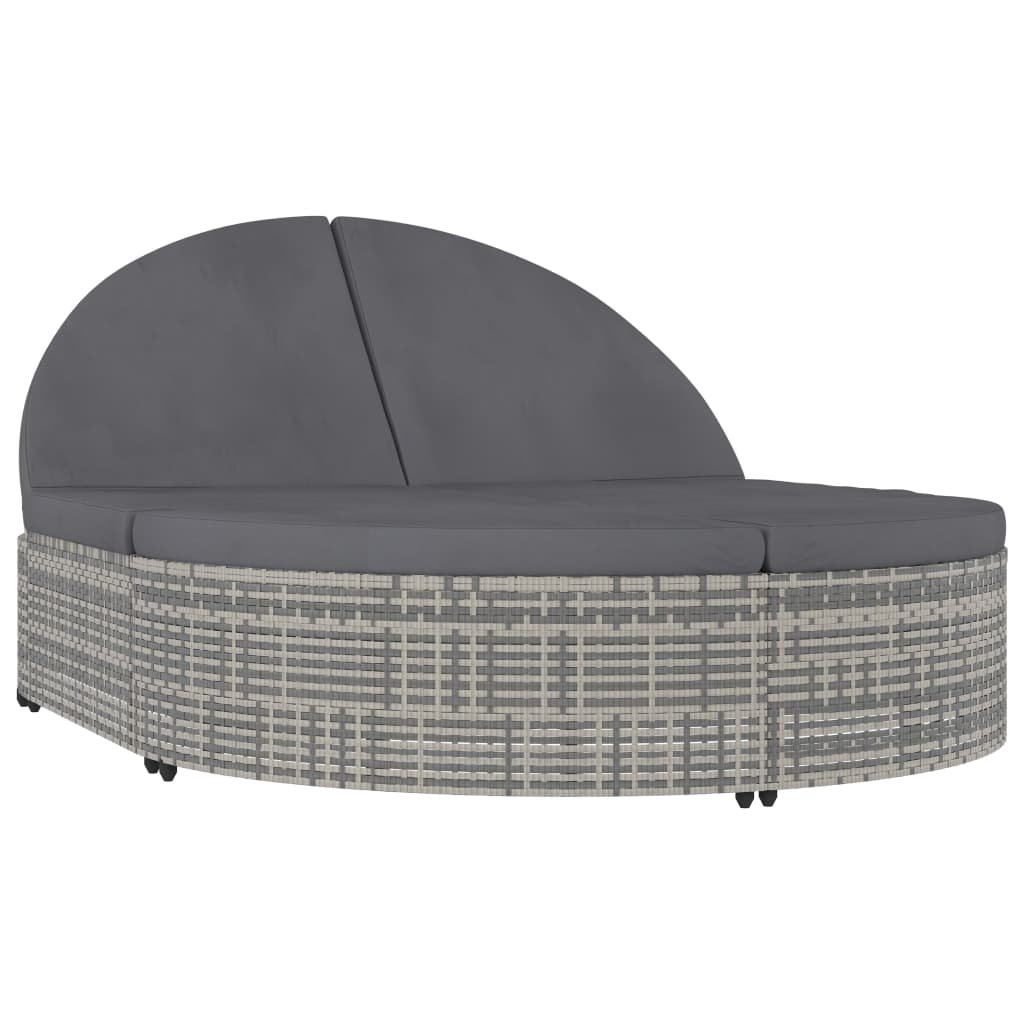 2-Seater Sun Lounger with Gray Polyrattan Cushions