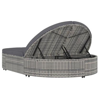 2-Seater Sun Lounger with Gray Polyrattan Cushions