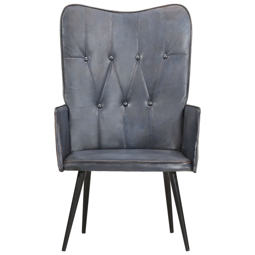 Poltrona Wingback Grigia in Vera Pelle - homemem39