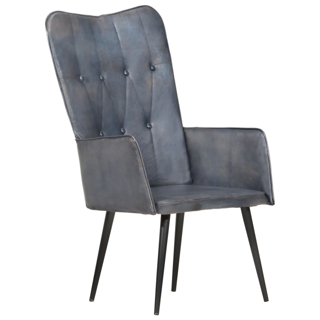 Poltrona Wingback Grigia in Vera Pelle | homemem39