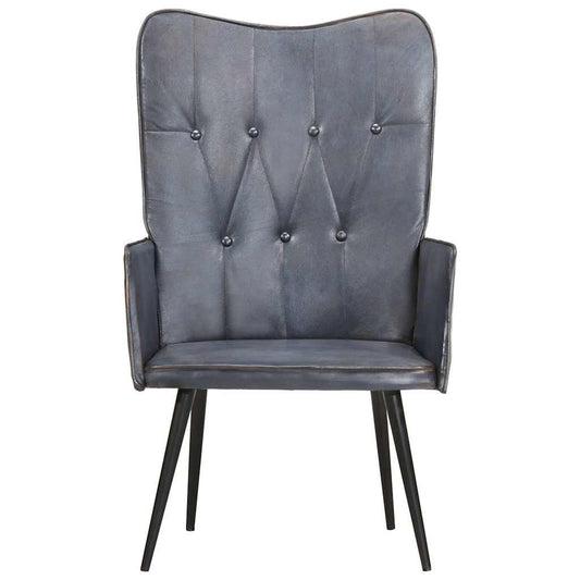 Poltrona Wingback Grigia in Vera Pelle