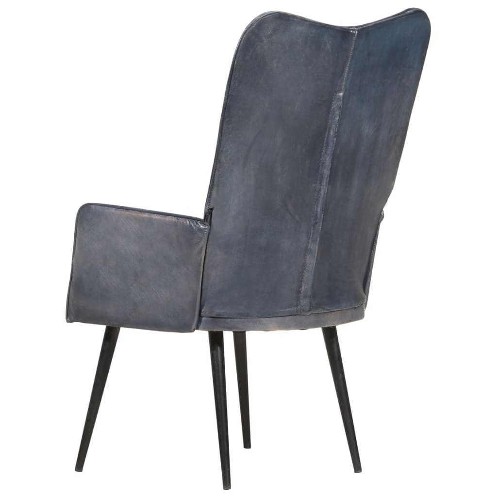 Poltrona Wingback Grigia in Vera Pelle - homemem39