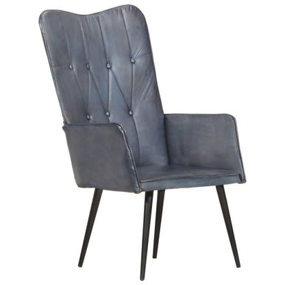 Poltrona Wingback Grigia in Vera Pelle - homemem39