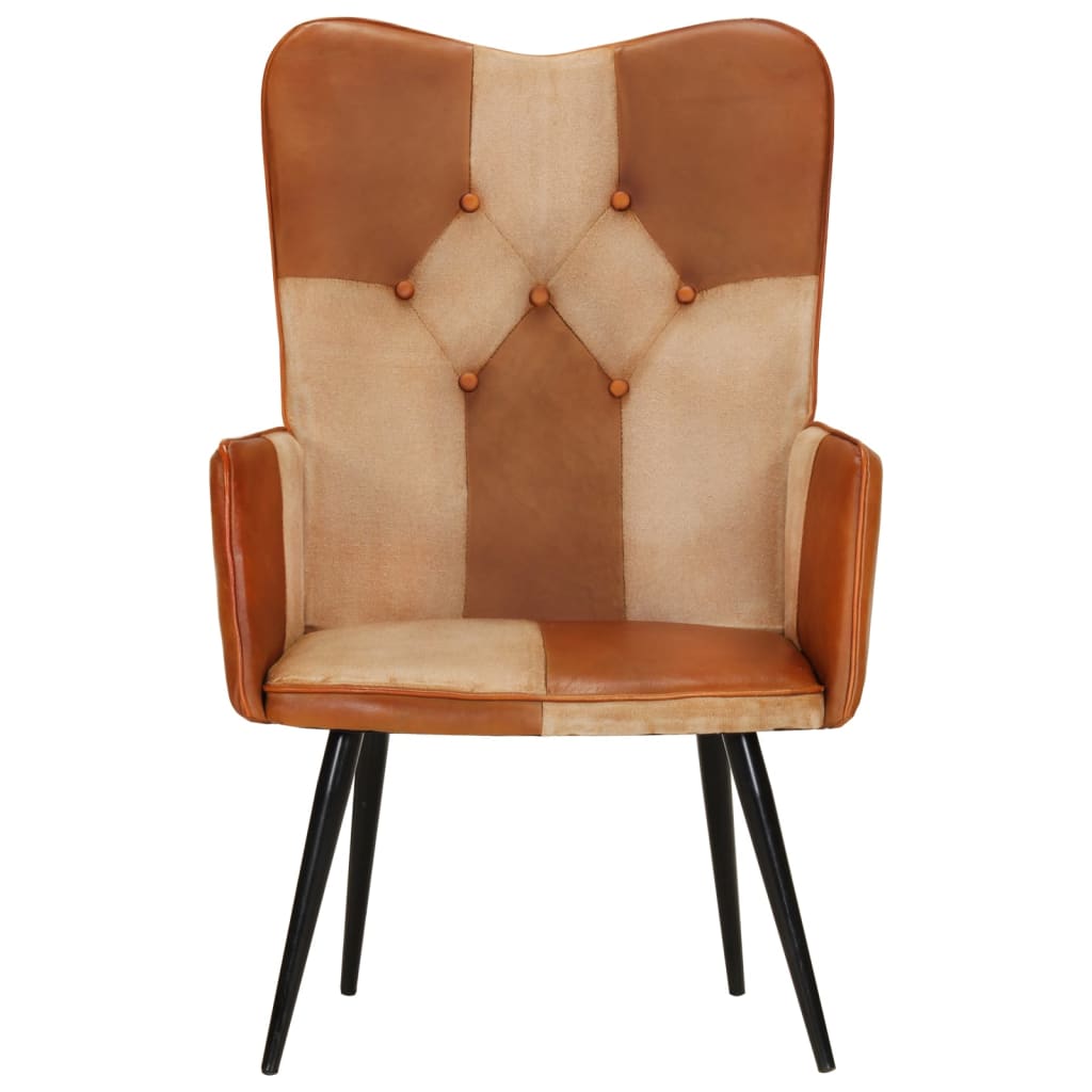 Poltrona Wingback Marrone e Bianca in Vera Pelle - homemem39