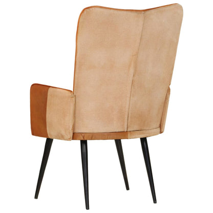 Poltrona Wingback Marrone e Bianca in Vera Pelle - homemem39