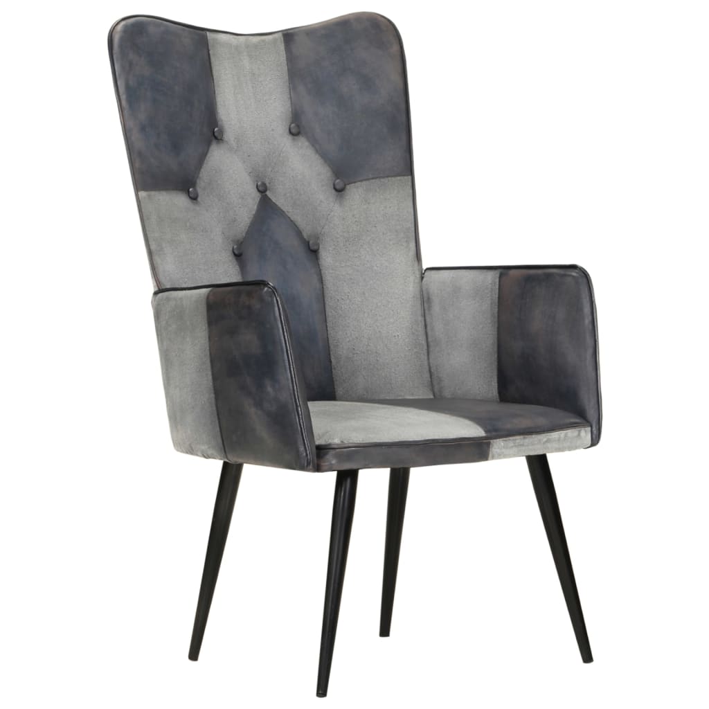 Poltrona Wingback Grigia in Vera Pelle - homemem39