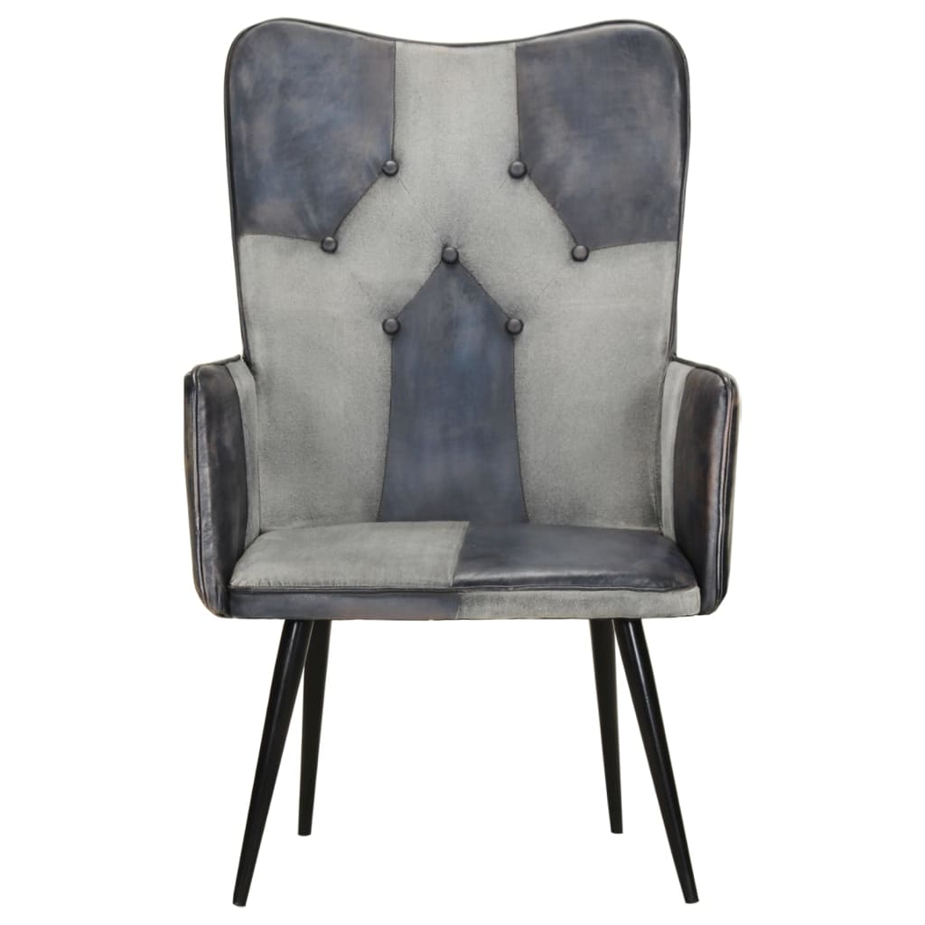 Poltrona Wingback Grigia in Vera Pelle - homemem39