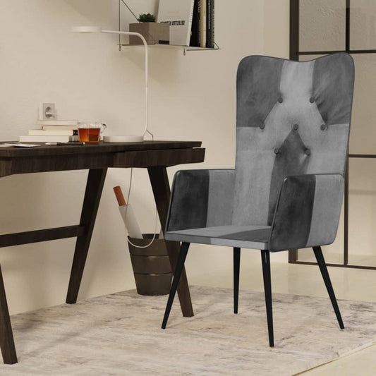 Poltrona Wingback Grigia in Vera Pelle - homemem39