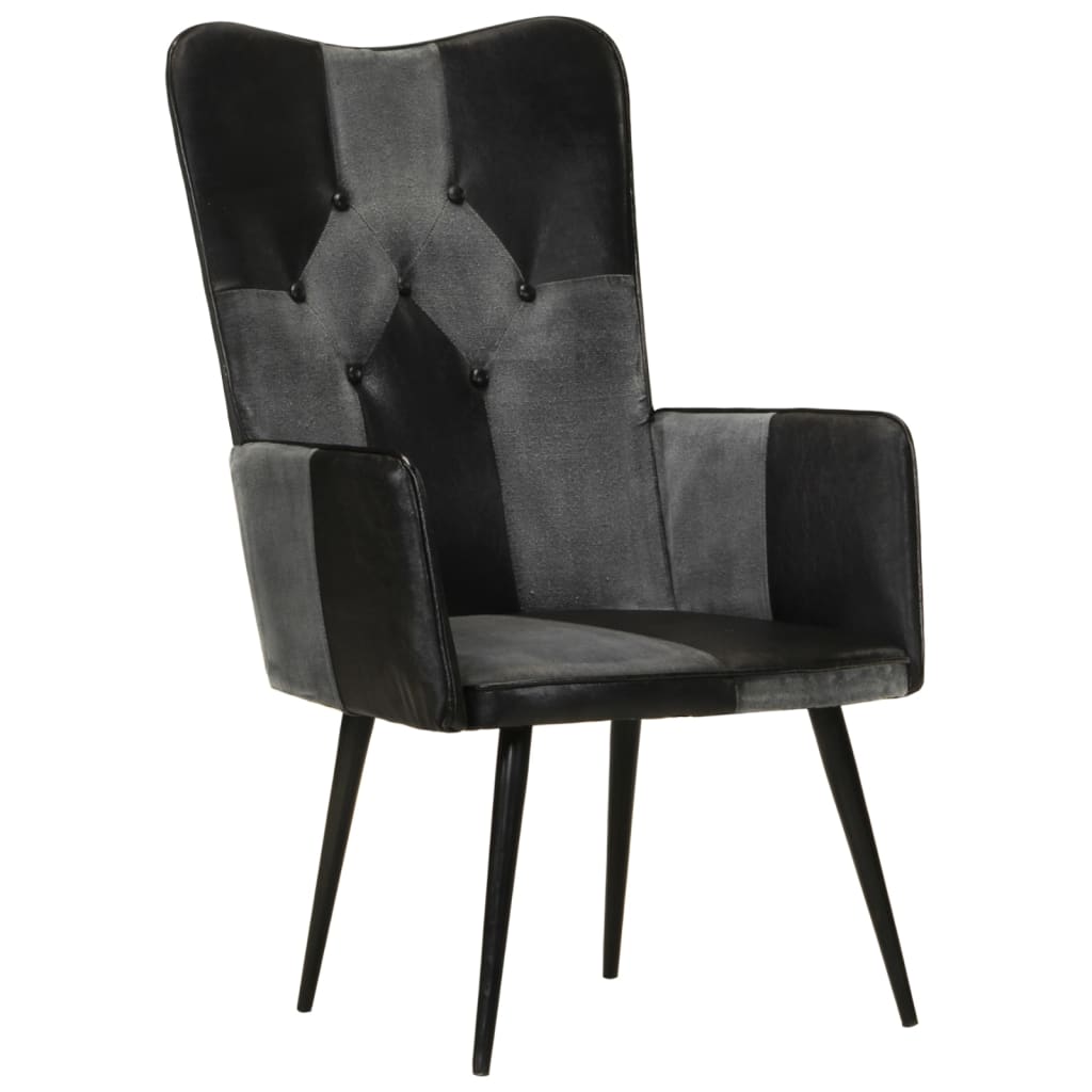 Poltrona Wingback Nera e Grigia in Vera Pelle - homemem39