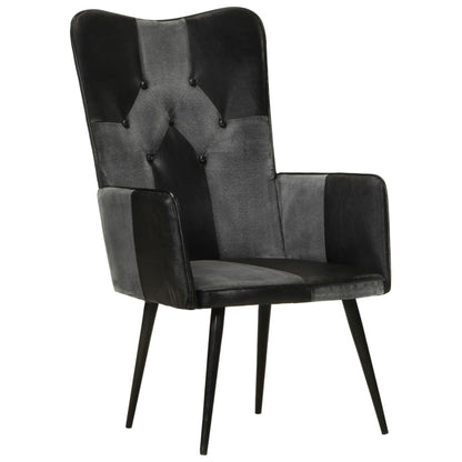Poltrona Wingback Nera e Grigia in Vera Pelle - homemem39
