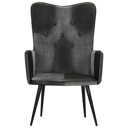 Poltrona Wingback Nera e Grigia in Vera Pelle - homemem39