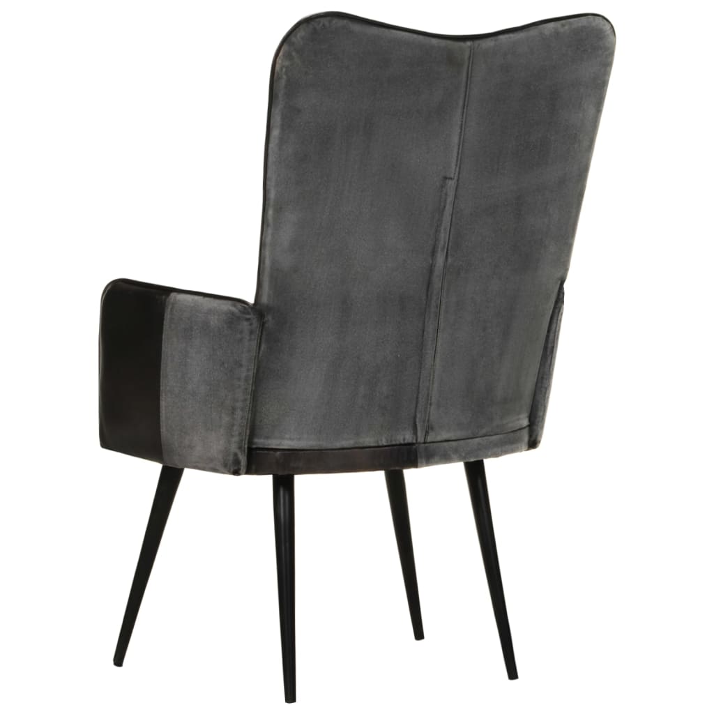 Poltrona Wingback Nera e Grigia in Vera Pelle - homemem39