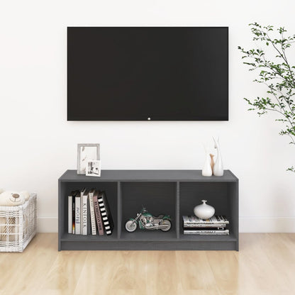 Mobile Porta TV Grigio 104x33x41 cm in Legno Massello di Pino - homemem39
