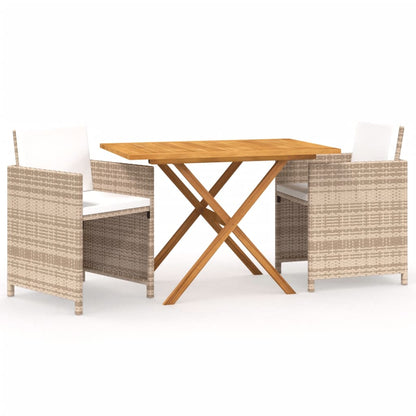 Set da Pranzo per Giardino 3 pz con Cuscini Beige