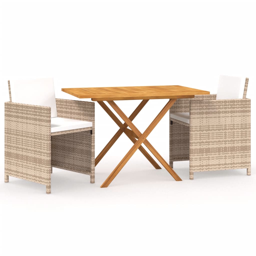 Set da Pranzo per Giardino 3 pz con Cuscini Beige - homemem39