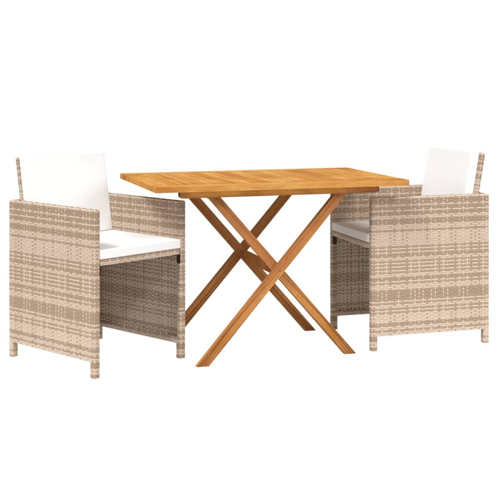 Set da Pranzo per Giardino 3 pz con Cuscini Beige - homemem39