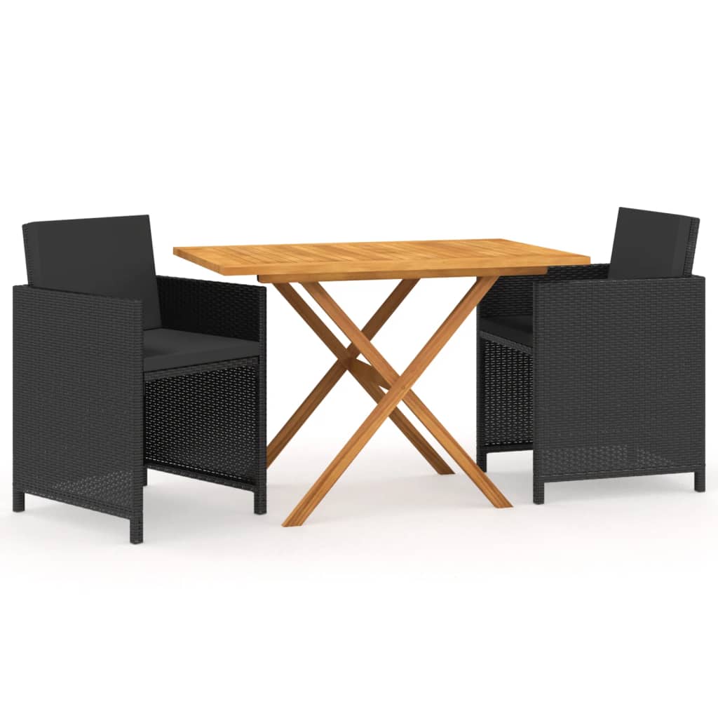 3-piece Garden Dining Set with Black Cushions