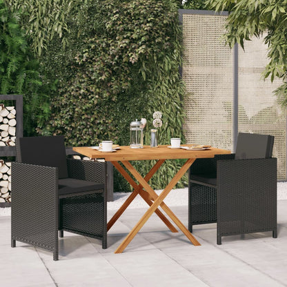 Set da Pranzo da Giardino 3 pz con Cuscini Nero