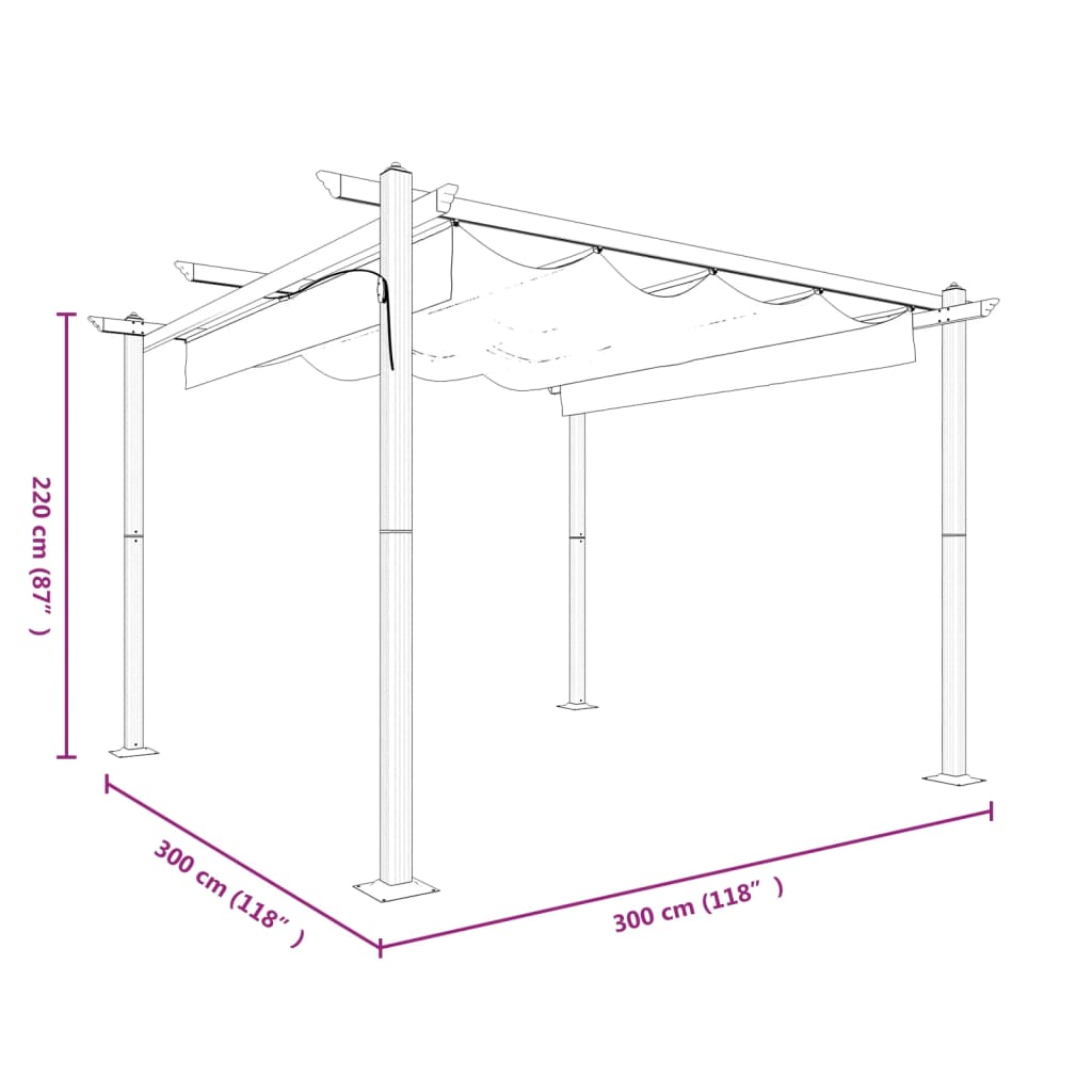Pergola da Giardino con Tetto Retrattile 3x3 m Crema | homemem39