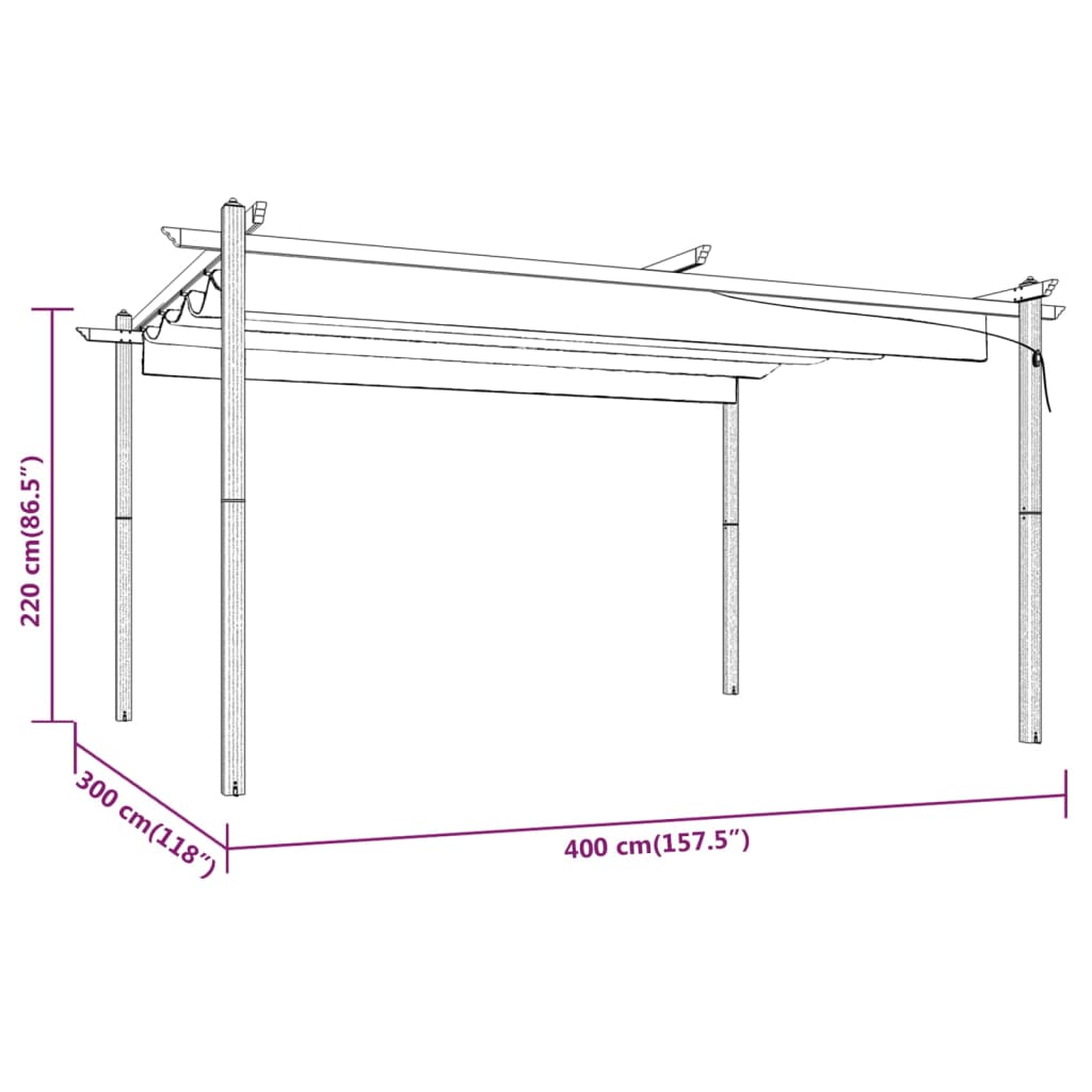 Pergola da Giardino con Tetto Retrattile 4x3 m Tortora | homemem39