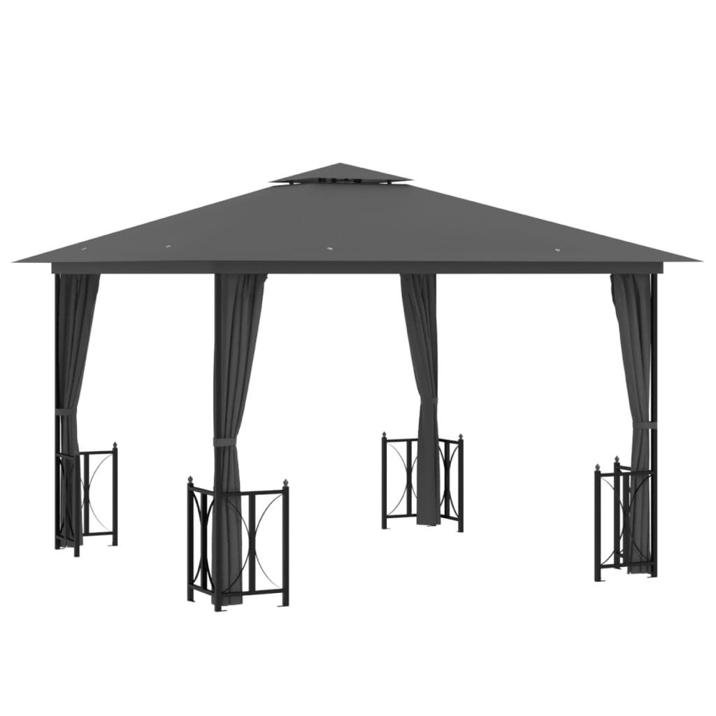 Gazebo con Teli Laterali e Doppio Tetto 3x3 m Antracite - homemem39
