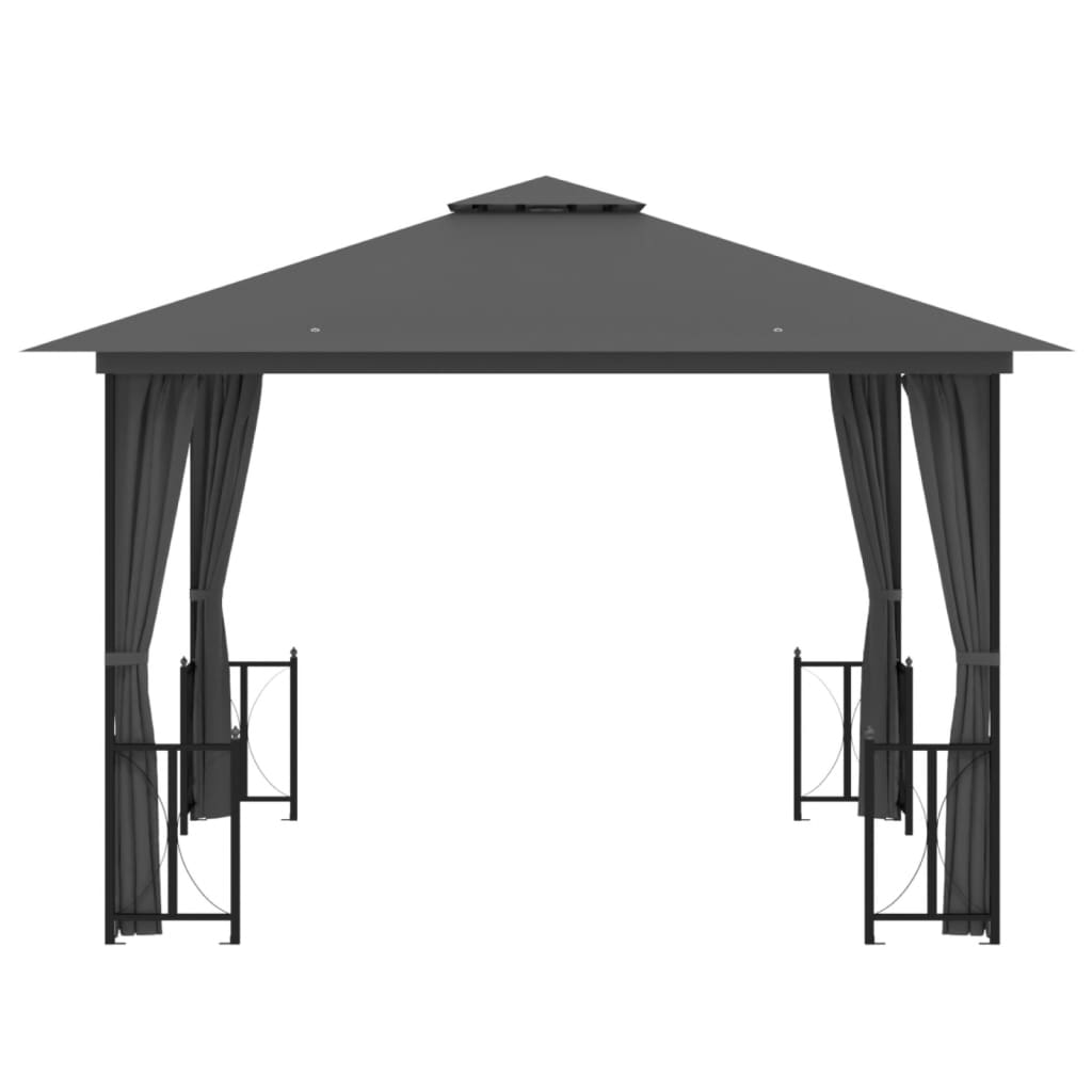 Gazebo con Teli Laterali e Doppio Tetto 3x3 m Antracite - homemem39