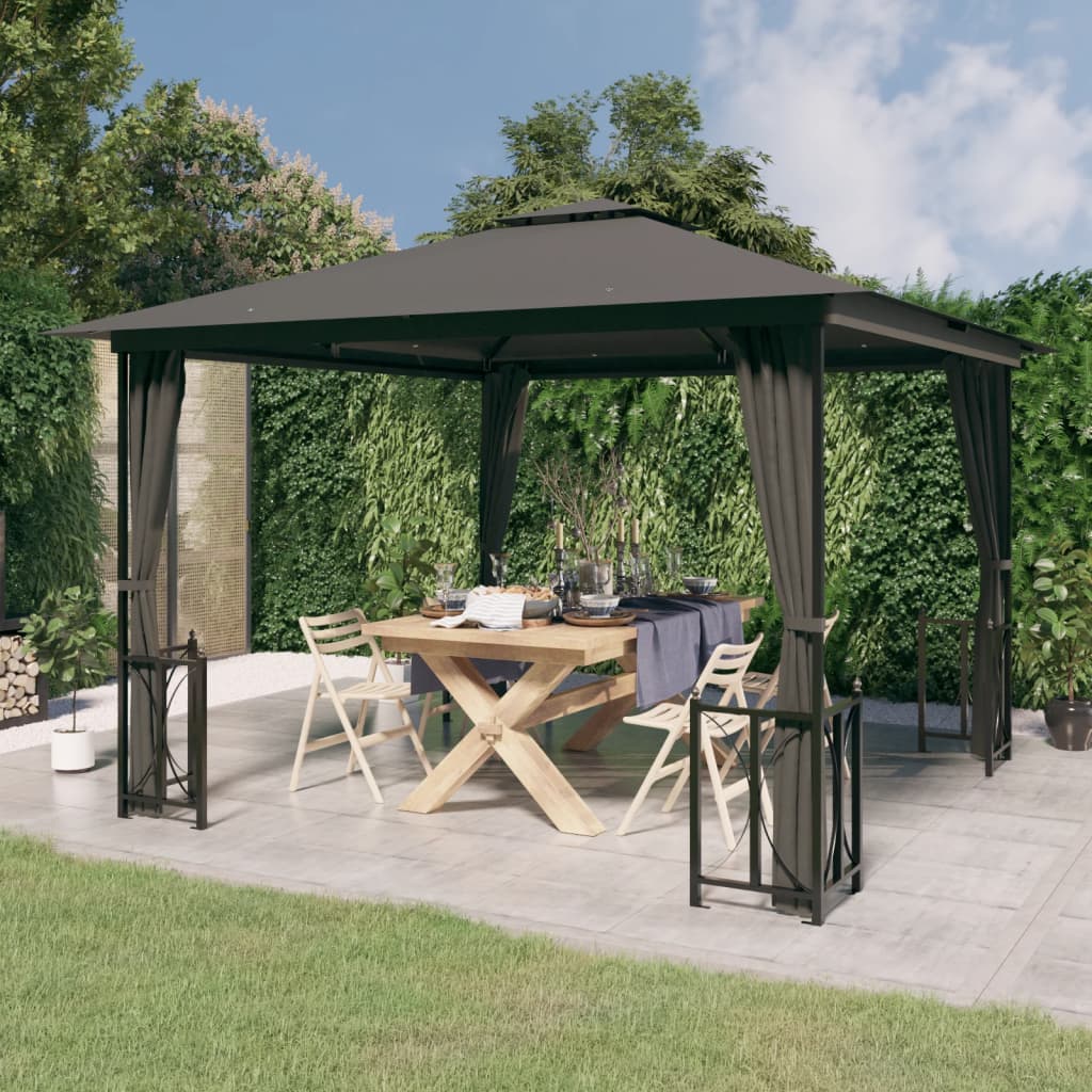 Gazebo con Teli Laterali e Doppio Tetto 3x3 m Antracite - homemem39