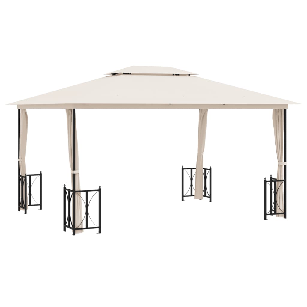 Gazebo con Teli Laterali e Doppio Tetto 3x4 m Crema - homemem39