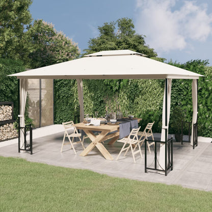 Gazebo con Teli Laterali e Doppio Tetto 3x4 m Crema - homemem39
