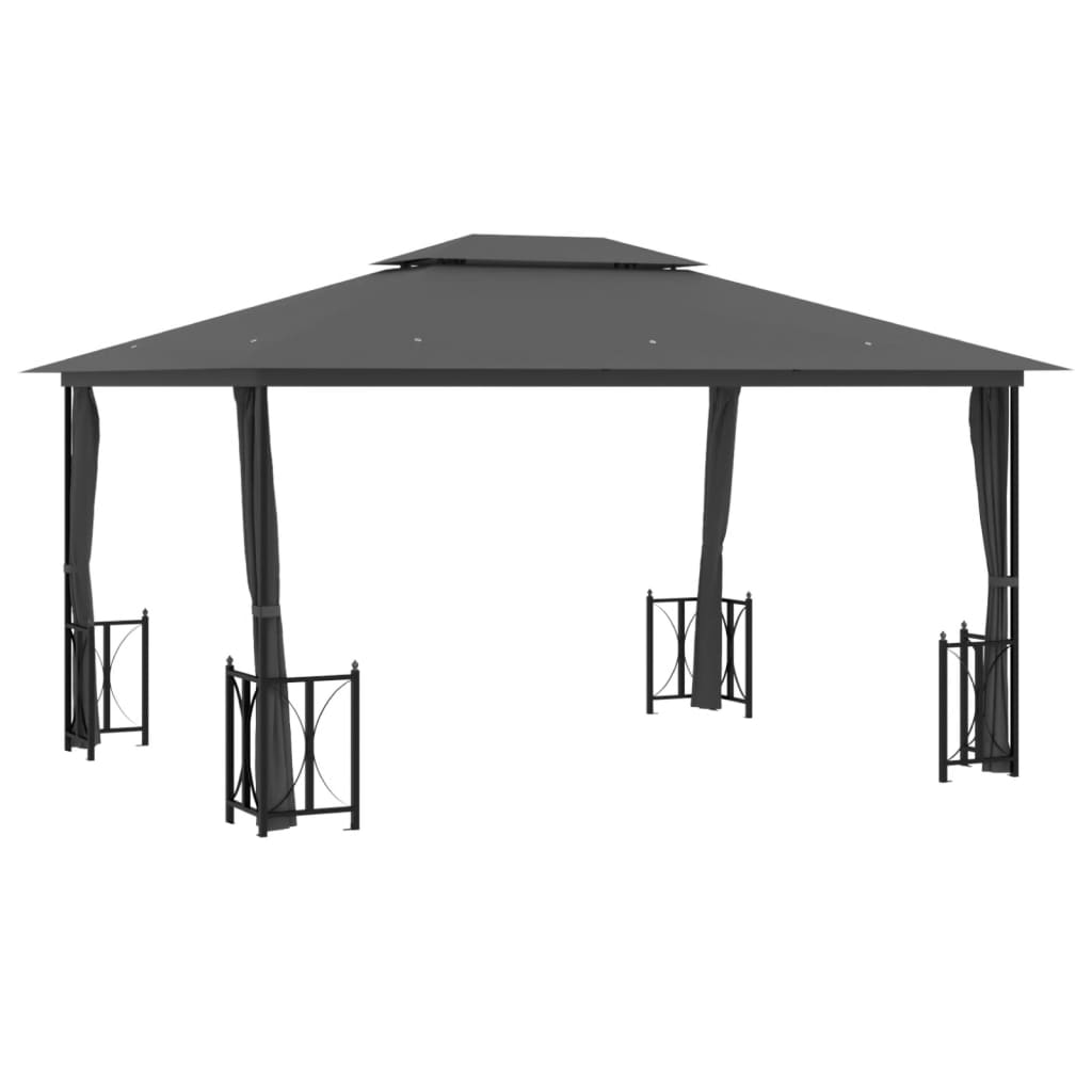 Gazebo con Teli Laterali e Doppio Tetto 3x4 m Antracite - homemem39