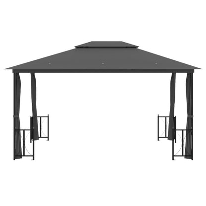 Gazebo con Teli Laterali e Doppio Tetto 3x4 m Antracite - homemem39