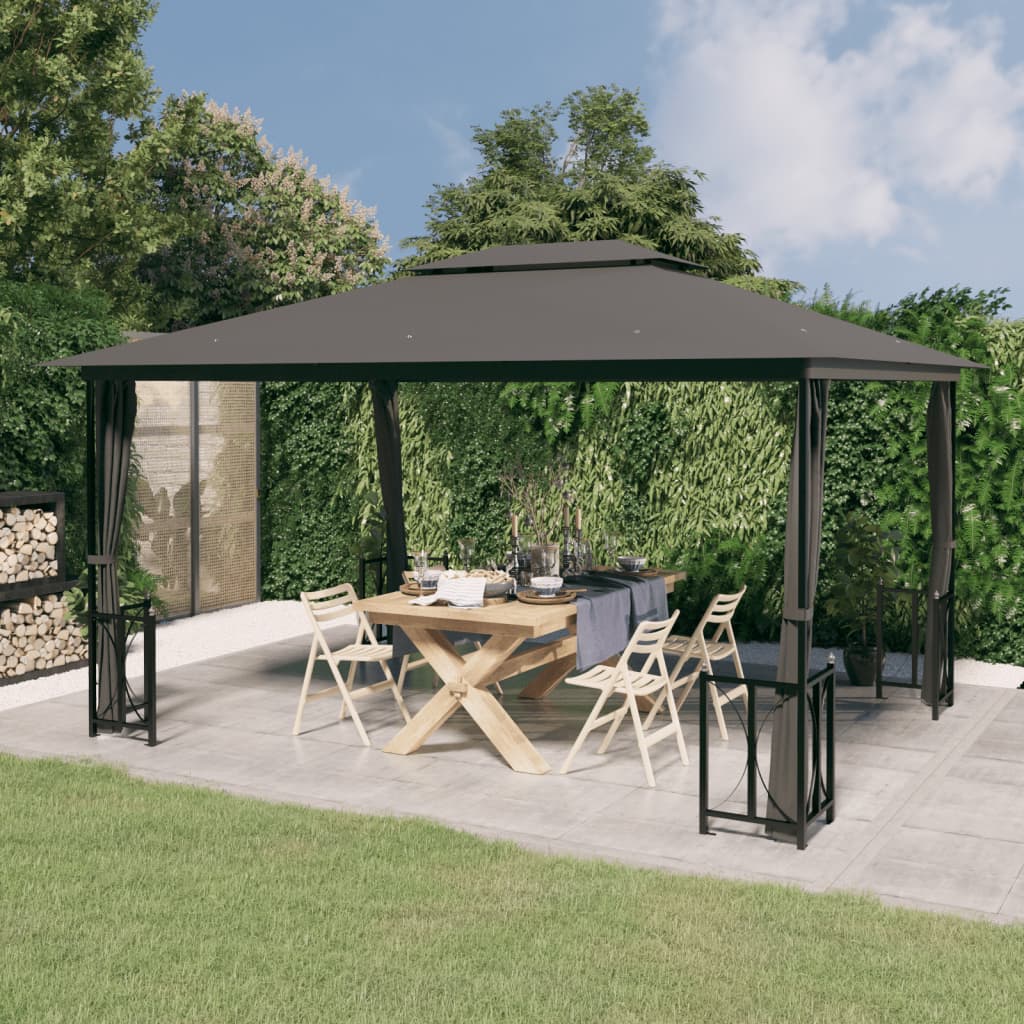 Gazebo con Teli Laterali e Doppio Tetto 3x4 m Antracite - homemem39