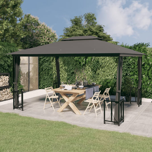 Gazebo con Teli Laterali e Doppio Tetto 3x4 m Antracite - homemem39