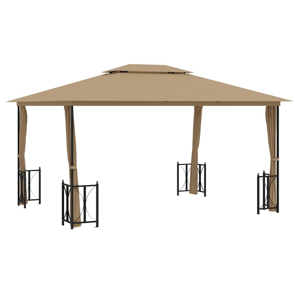 Gazebo con Teli Laterali e Doppio Tetto 3x4 m Tortora | homemem39