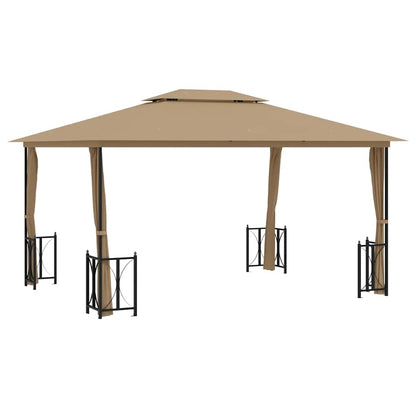 Gazebo con Teli Laterali e Doppio Tetto 3x4 m Tortora | homemem39