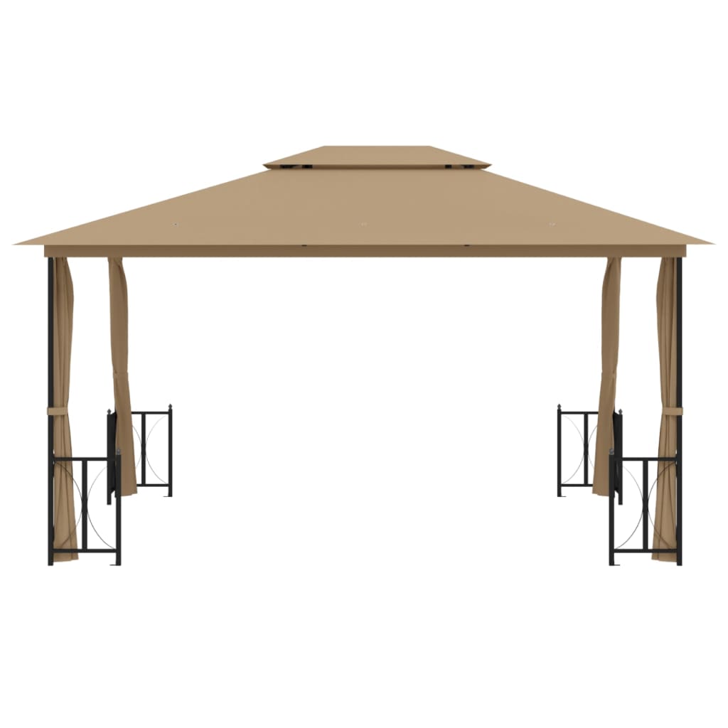 Gazebo con Teli Laterali e Doppio Tetto 3x4 m Tortora | homemem39