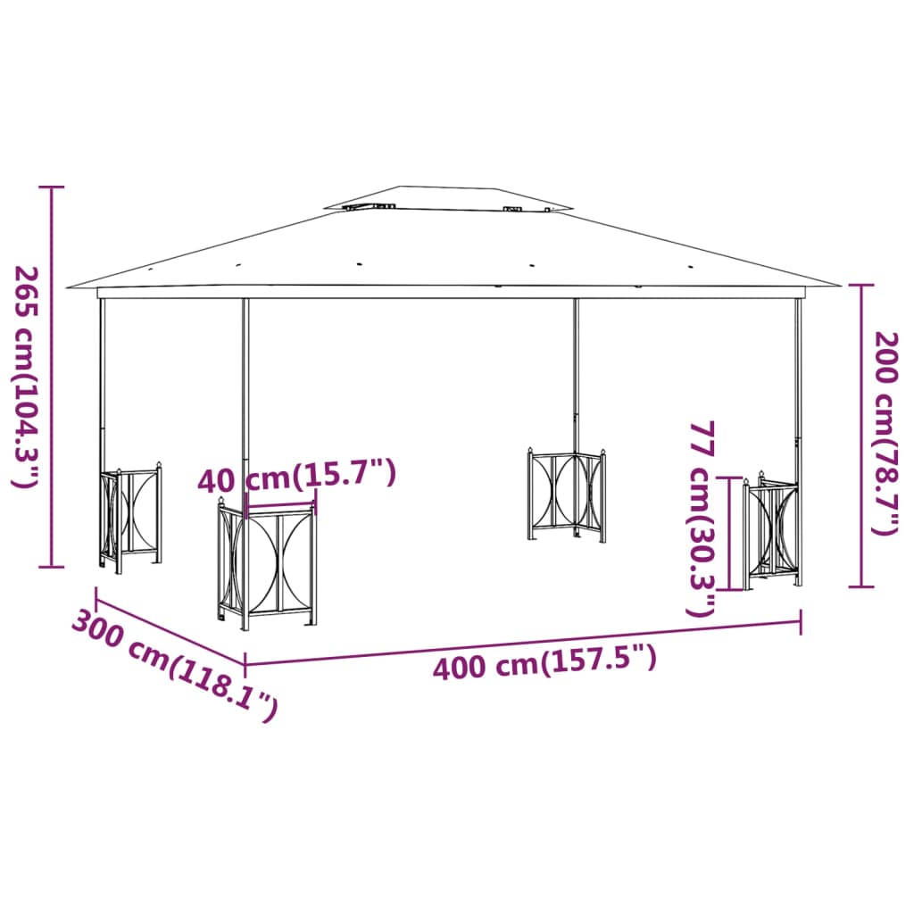 Gazebo con Teli Laterali e Doppio Tetto 3x4 m Tortora | homemem39