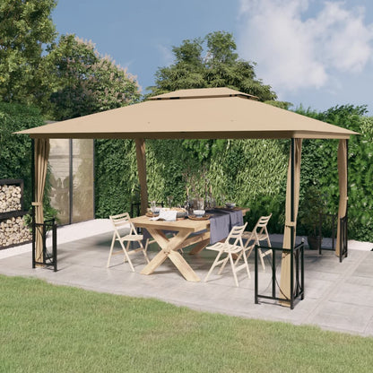 Gazebo con Teli Laterali e Doppio Tetto 3x4 m Tortora | homemem39