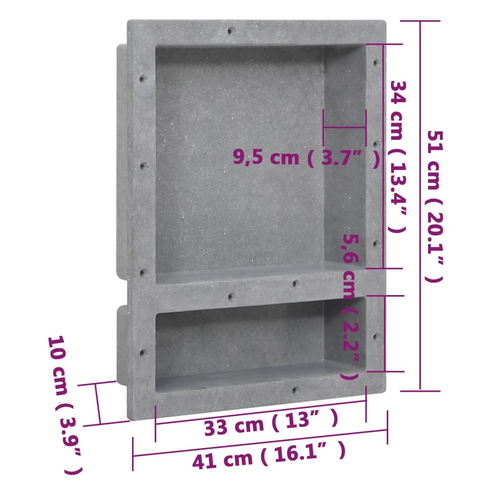 Nicchia da Doccia con 2 Scomparti Grigio Opaco 41x51x10 cm | homemem39