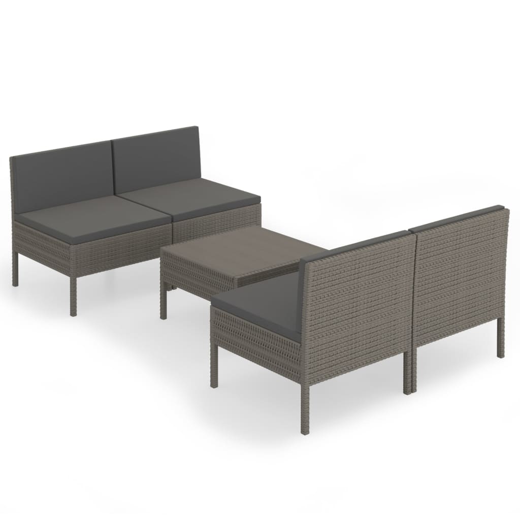 Set Divani da Giardino 5 pz con Cuscini in Polyrattan Grigio | homemem39