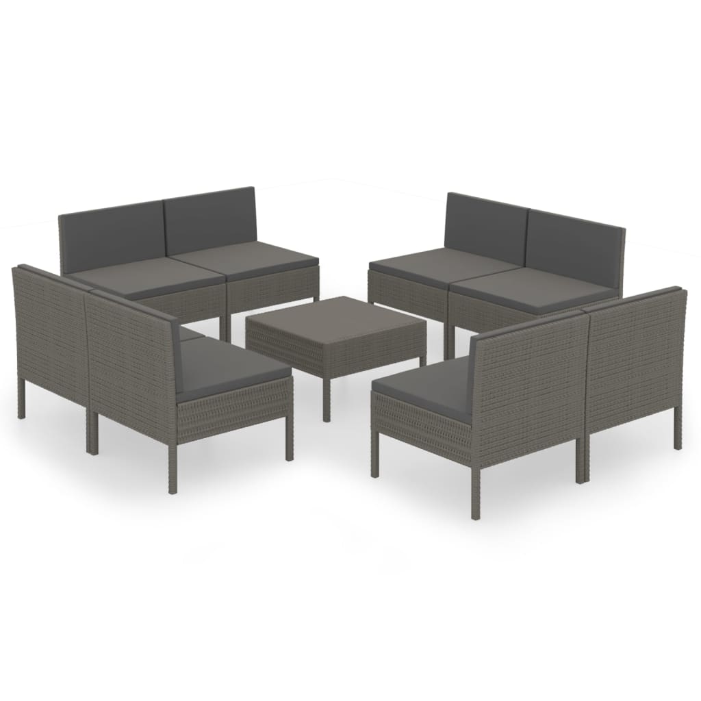 Set Divani da Giardino 9 pz con Cuscini in Polyrattan Grigio - homemem39