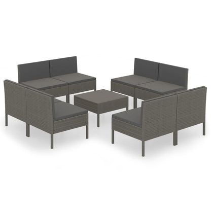 Set Divani da Giardino 9 pz con Cuscini in Polyrattan Grigio - homemem39