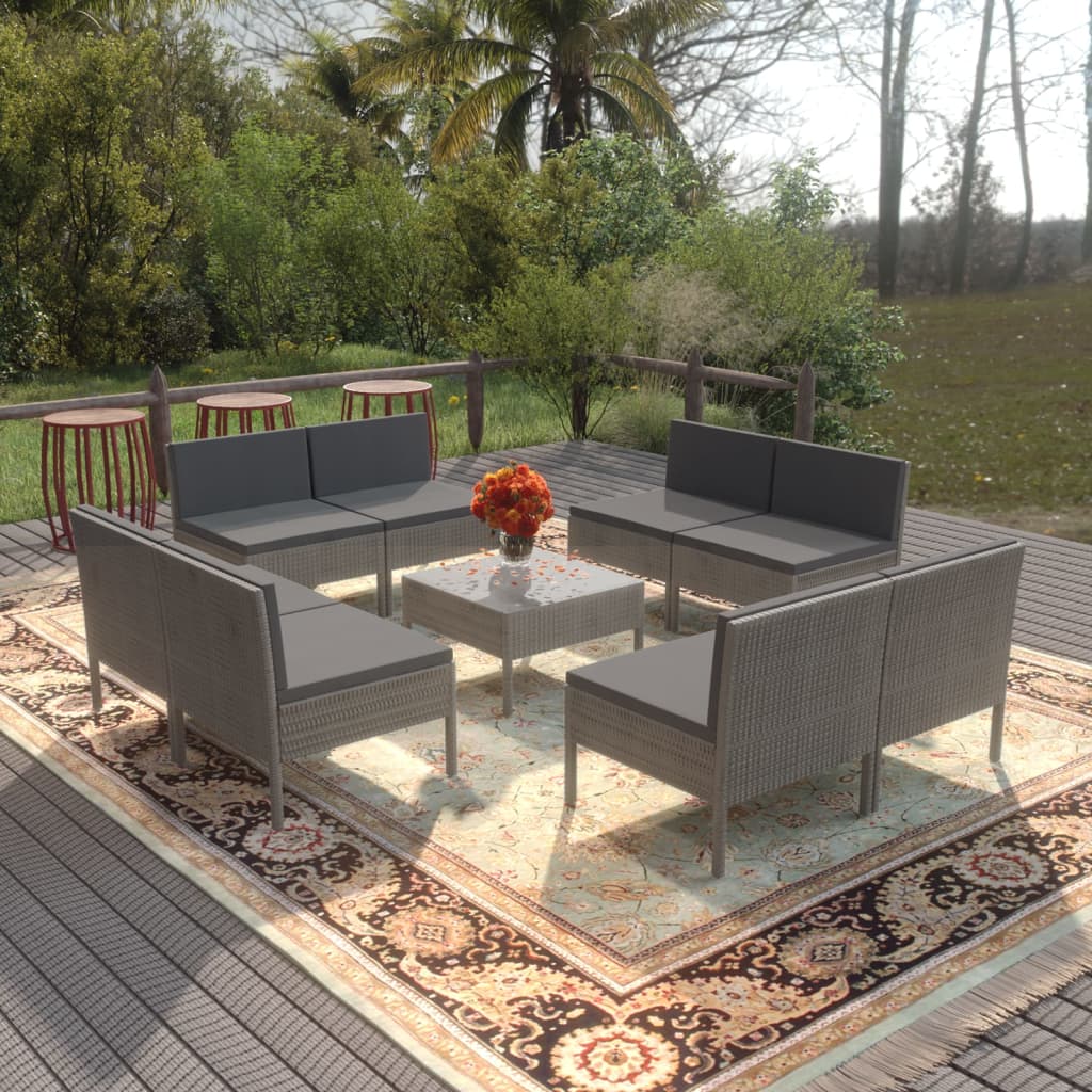 Set Divani da Giardino 9 pz con Cuscini in Polyrattan Grigio - homemem39