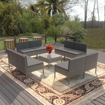 Set Divani da Giardino 9 pz con Cuscini in Polyrattan Grigio - homemem39
