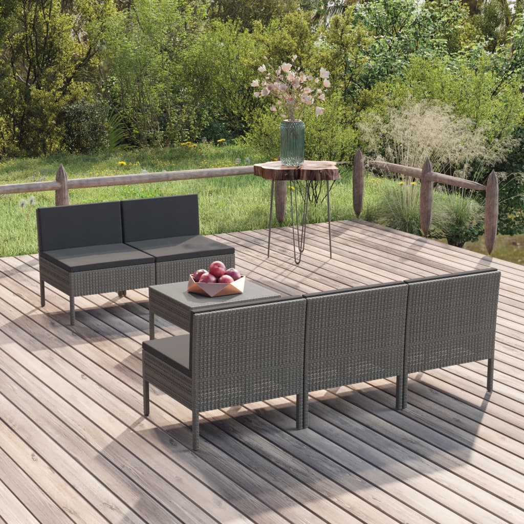 Set Divani da Giardino 9 pz con Cuscini in Polyrattan Grigio - homemem39