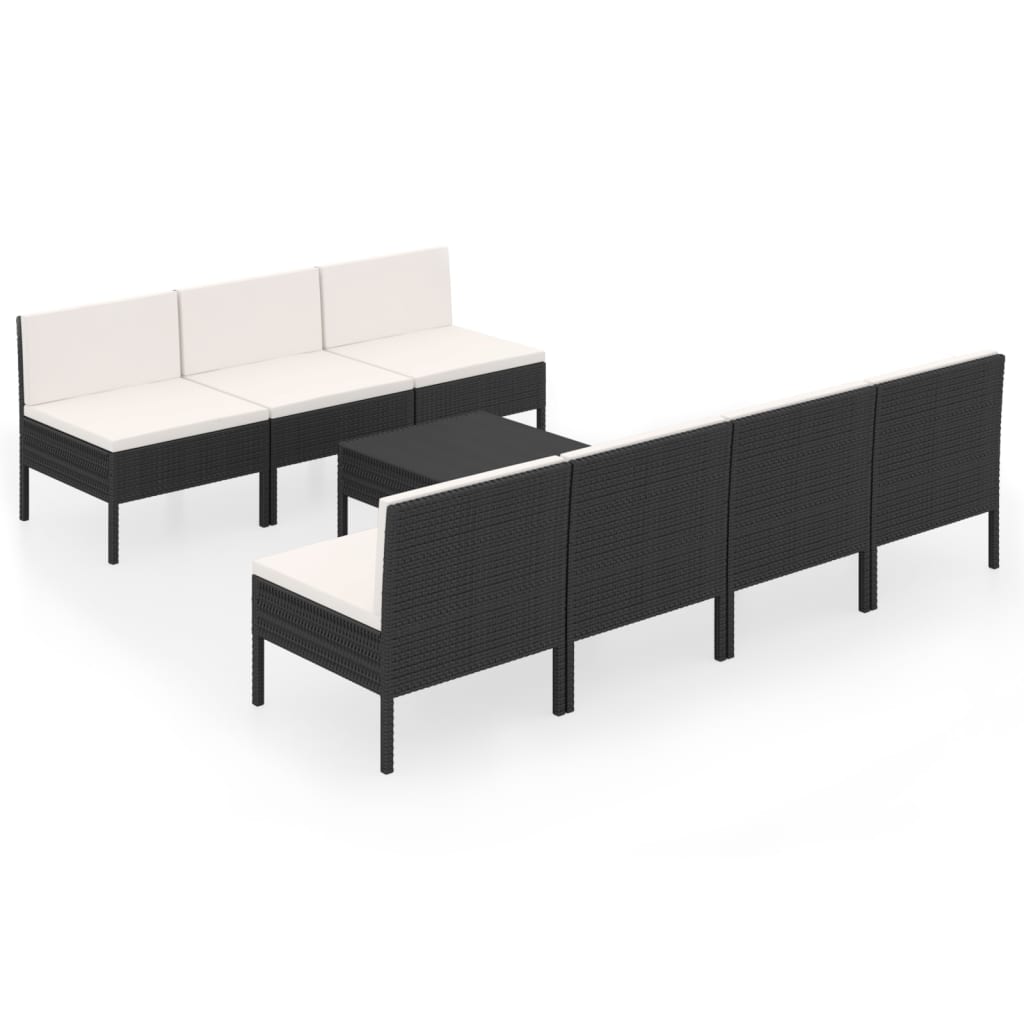 Set Divani da Giardino 8 pz con Cuscini in Polyrattan Nero | homemem39